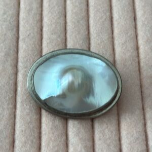 Vintage Silver and White Brooch with Cabochon Design